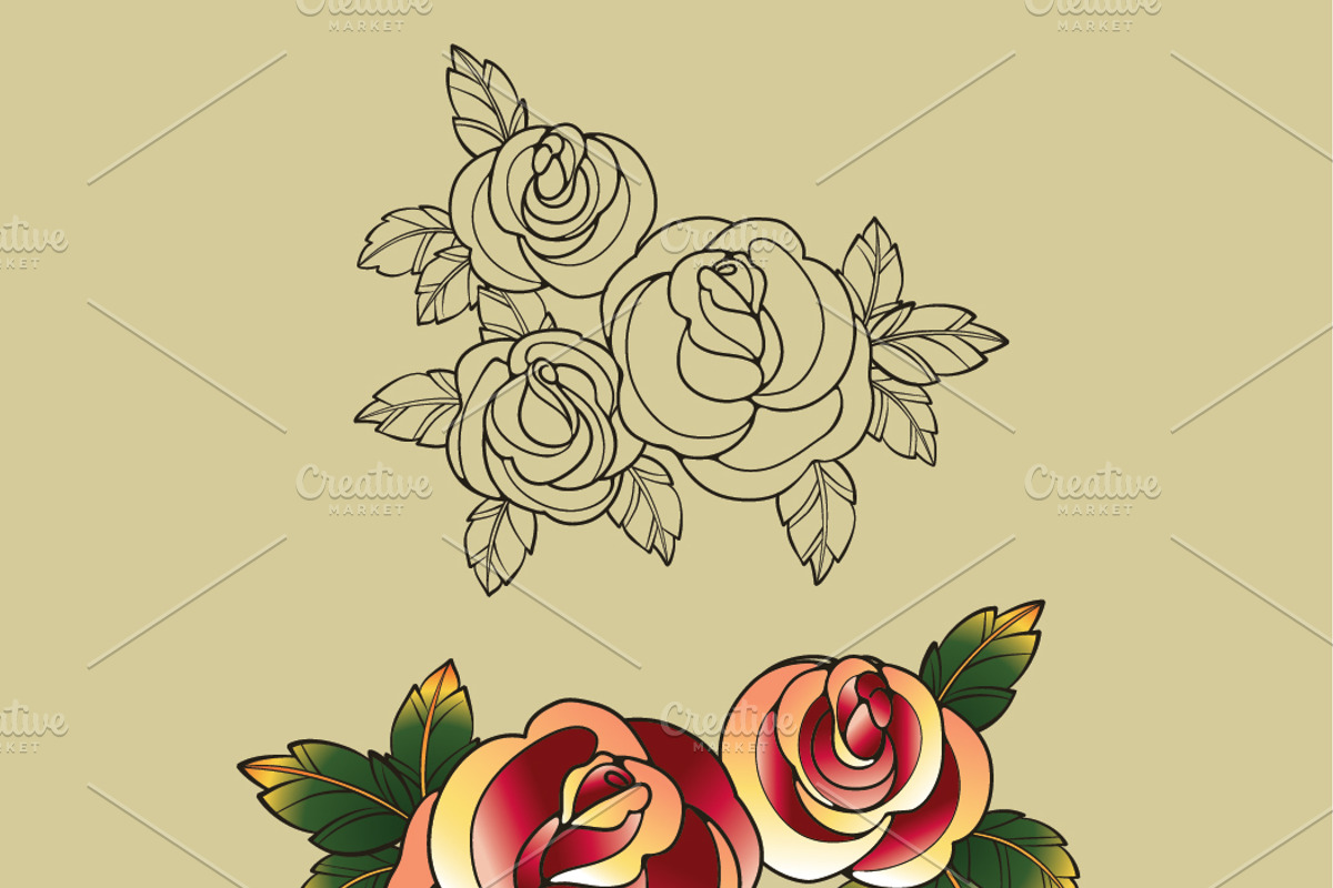 Old school tatto rose bouquet, an Object Graphic by JeraRS
