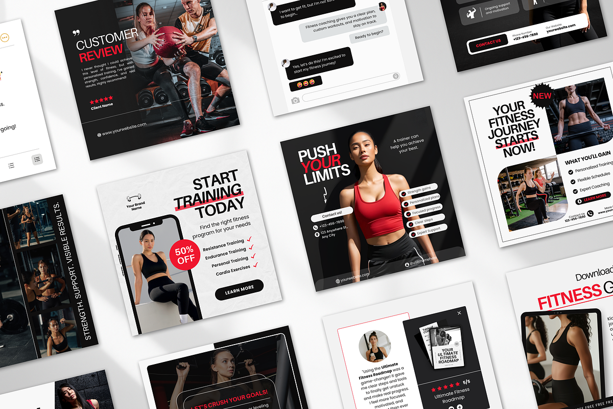 Fitness Static Ad Templates Canva, a Social Media Template by DigiPax (Photo 3 of 11)