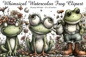 Whimsical Watercolor Frog Clipart, an Illustration by SinaCreation