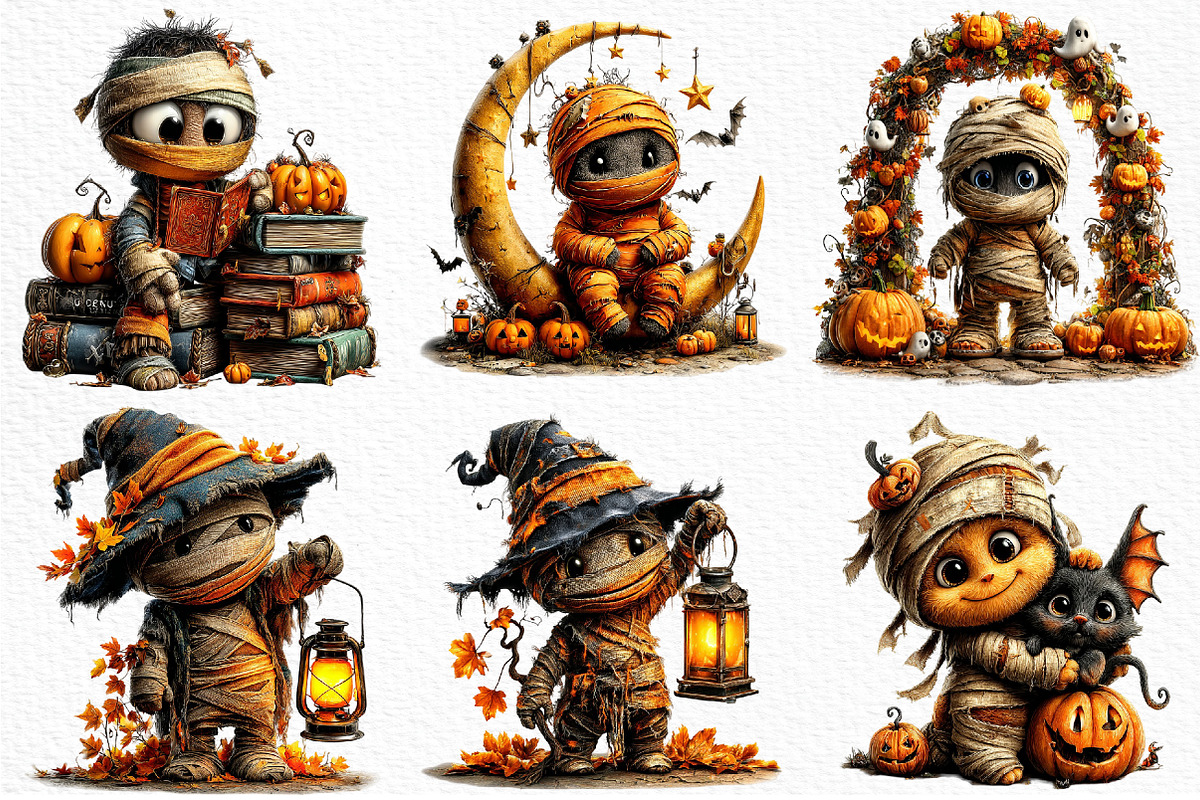 Whimsical Halloween Mummy Clipart, a Seasonal Illustration by Craft Nest (Photo 4 of 4)