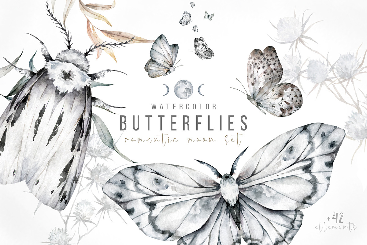 Watercolor butterflies Romantic set, an Animal Illustration by Ann Art Houze (Photo 1 of 8)