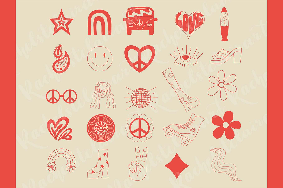 Groovy 70s Retro Procreate Stamps