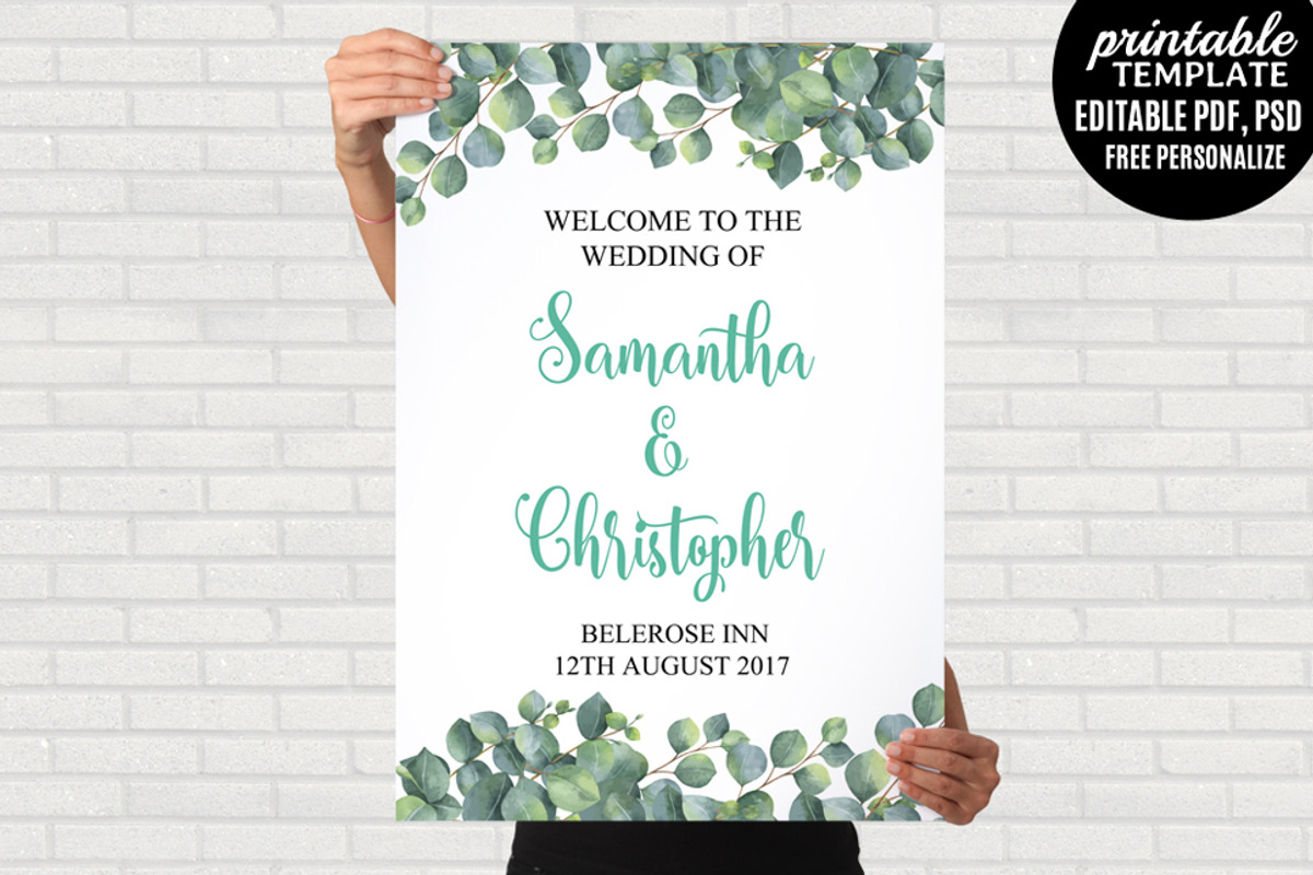 Eucalyptus Wedding Welcome poster, a Stationery Template by Blush Roses Print