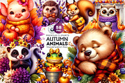Autumn Cute animals Clipart Set, a Seasonal Illustration by ThatsDesignArt (Thumbnail 1 of 10)