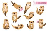 Cute Otters Cliparts & Patterns, a Graphic by danceyourlife (Thumbnail 7 of 11)