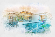 House Watercolor Painting, an Action Add-On by Photoshop Action (Thumbnail 6 of 12)