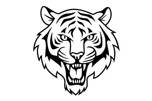 Tiger head icon in black and, an Animal Illustration by Things for designers