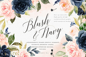 Blush & Navy-Watercolor Graphic Set