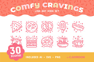 Comfy Cravings Line Art Icon Set