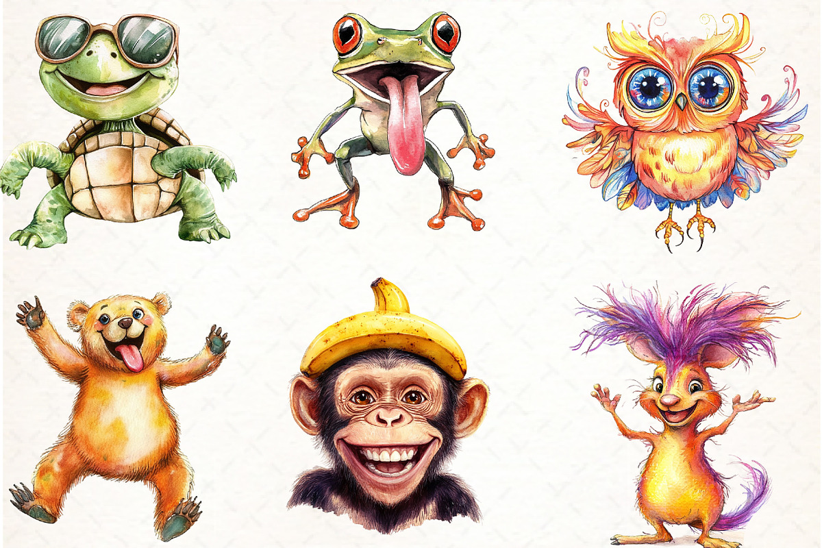 Adorable Crazy Animal Clipart, an Illustration by Watercolor design (Photo 3 of 4)
