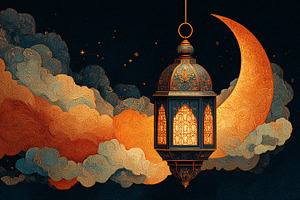 Vibrant lantern hanging crescet, a Background Photo by shahsoft