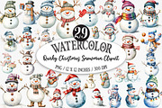 Quirky Christmas Snowman Clipart, an Illustration by Designking (Thumbnail 1 of 3)