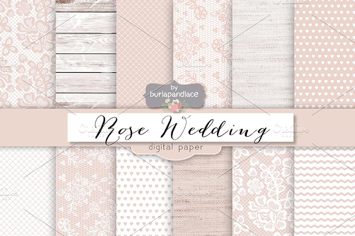 Rose rustic wedding digital paper
