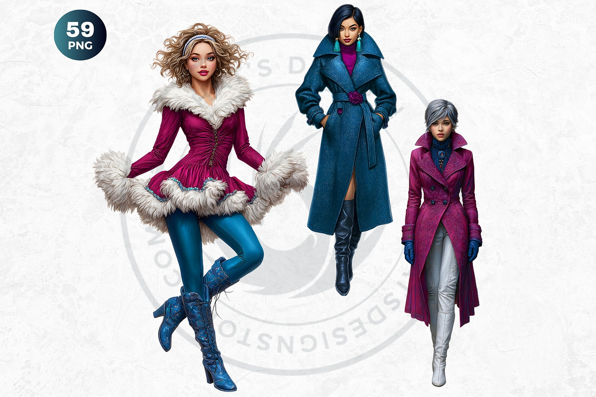 Modern Winter girls cliparts, a Seasonal Illustration by ThatsDesignArt (Photo 8 of 18)