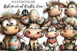 Whimsical Easter Cow Clipart, an Illustration by OK Design