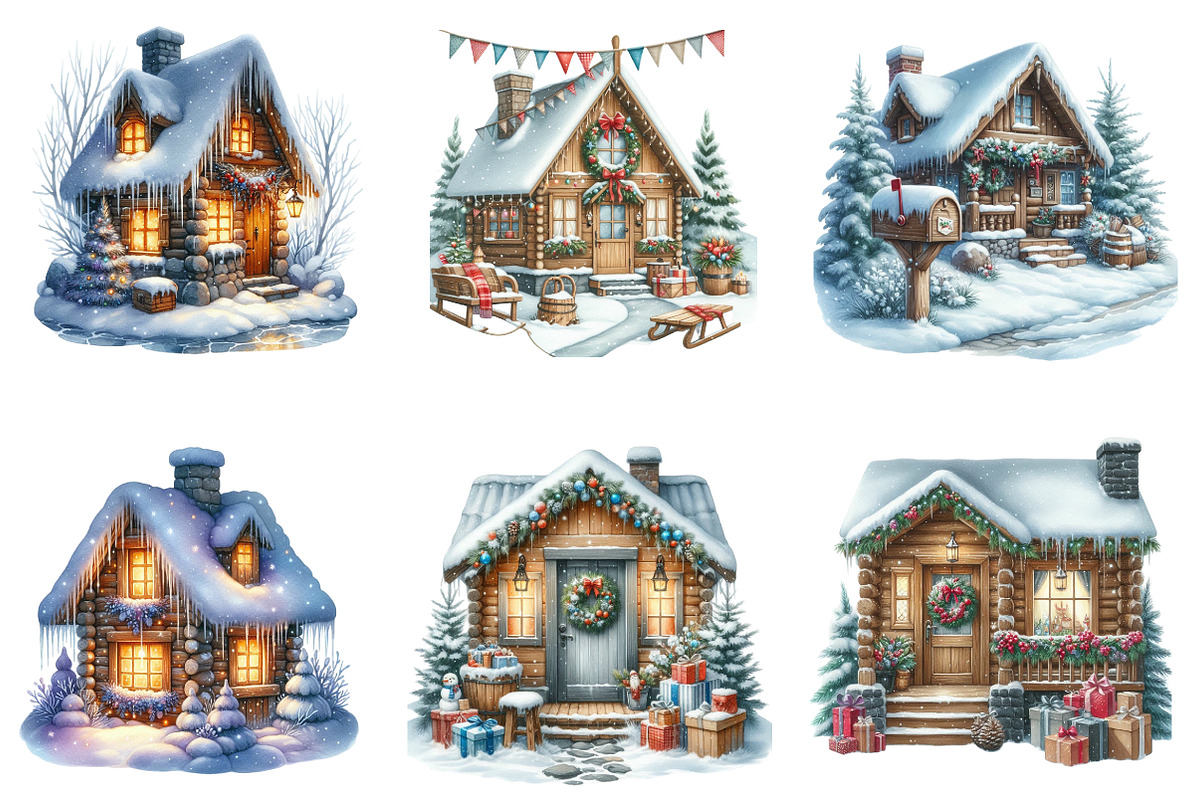 Winter Christmas Cabin Clipart, an Illustration by DreamArtGraphic (Photo 3 of 4)