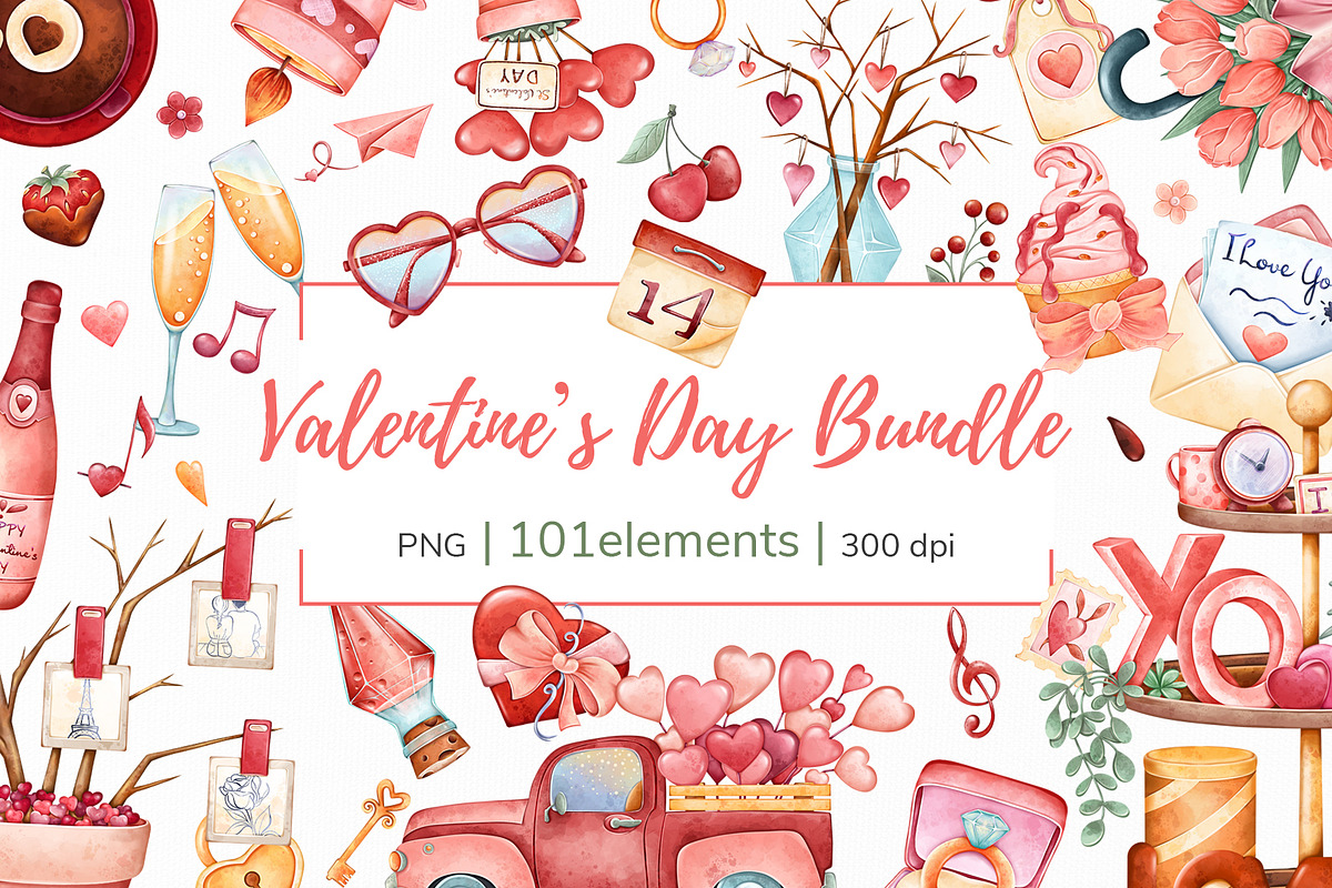 Cute Valentines day Clipart PNG, a Seasonal Illustration by Mespilia (Photo 1 of 5)