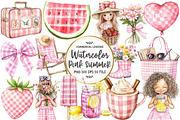 Pink Gingham Summer Clipart, an Illustration by OK Design (Thumbnail 1 of 5)