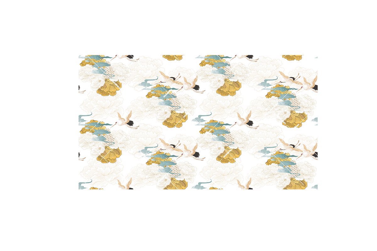 Crane birds and gold peony flower, a Pattern Graphic by marukopum (Photo 3 of 3)