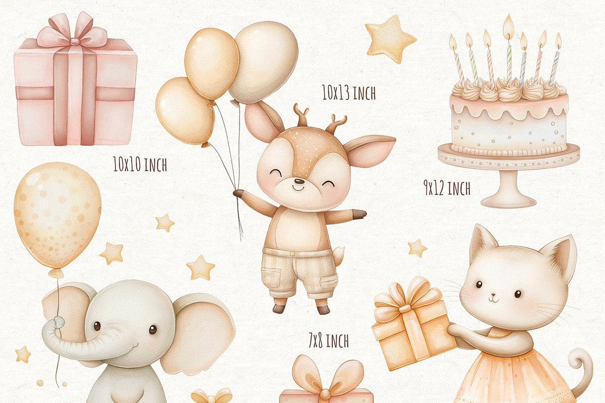 Happy Birthday Watercolor Clipart, an Animal Illustration by ekossa_art (Photo 3 of 6)