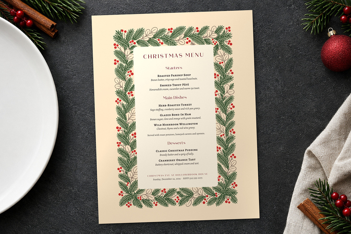Rustic Pine Christmas Menu Template, a Flyer Template by BrandPacks (Photo 3 of 6)