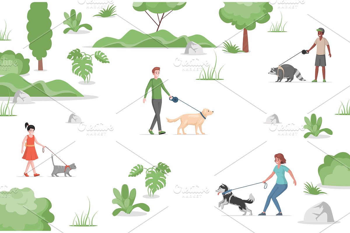 People walking in city park with, an Animal Illustration by Pavlo Plakhotia's Shop