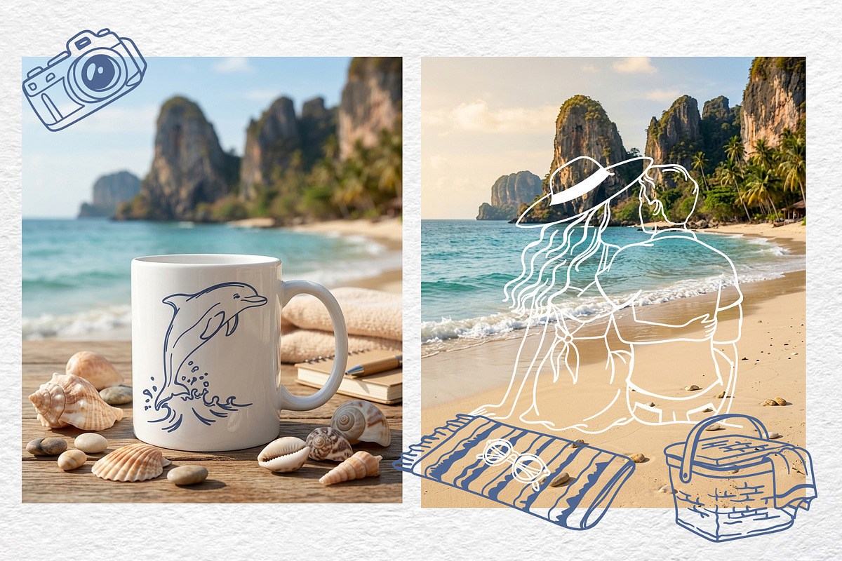 Coastal Summer Line Art, a Seasonal Illustration by Watercolor dreams (Photo 3 of 3)