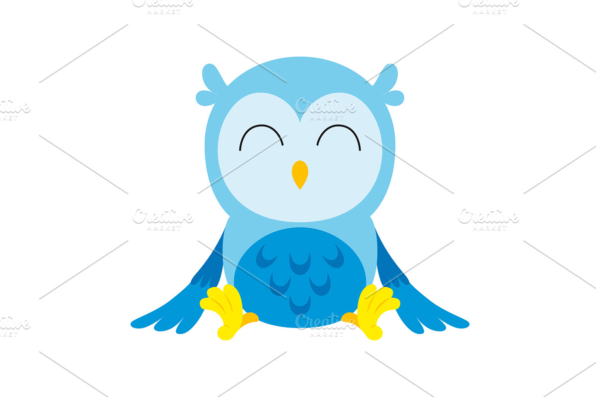 A blue owl sits on a white, an Illustration by the8monkey