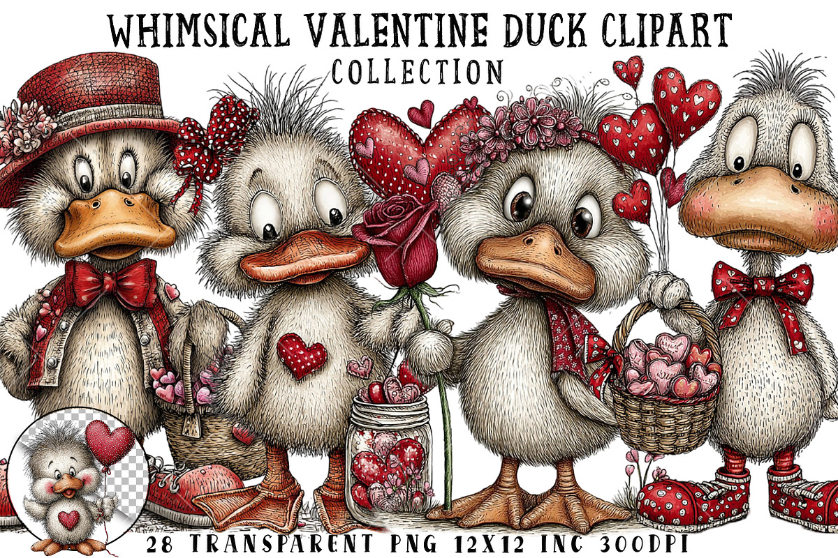 Whimsical Valentine Duck Clipart, an Illustration by OK Design (Photo 1 of 6)