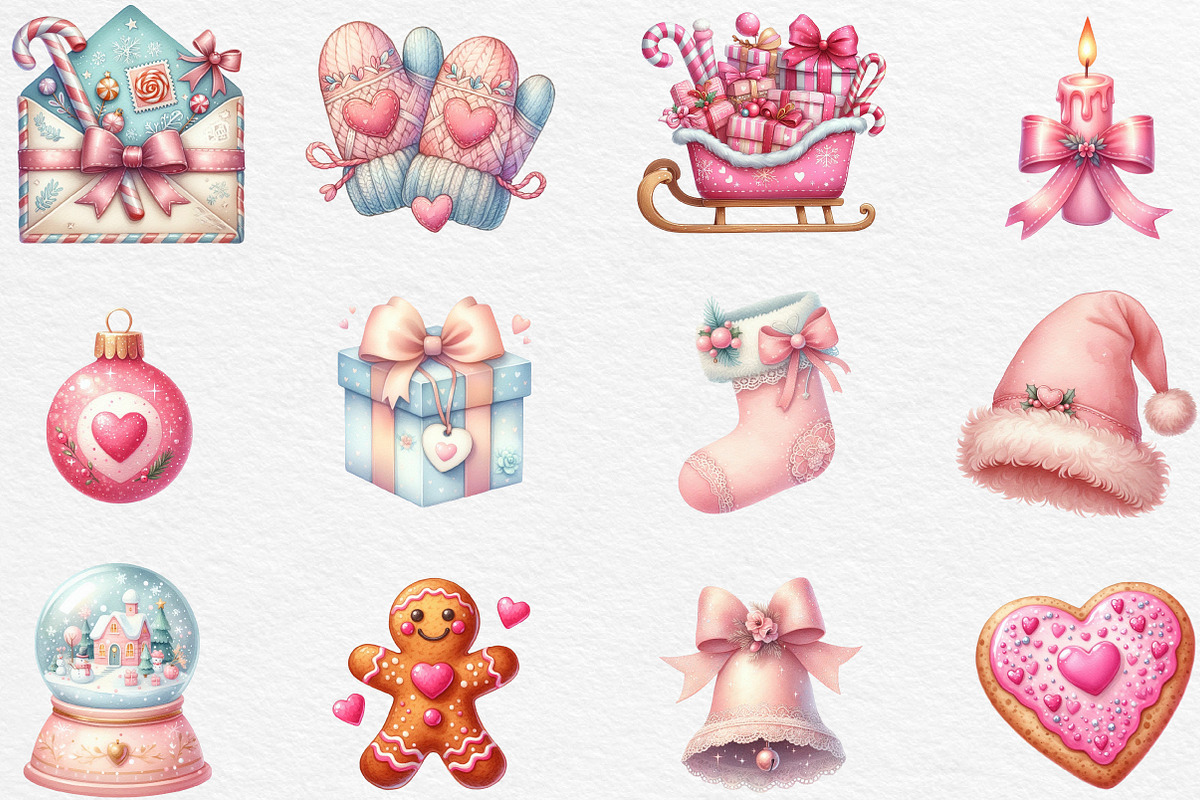 Girly Christmas Watercolor Clipart, an Illustration by Black Bird Studio (Photo 4 of 6)