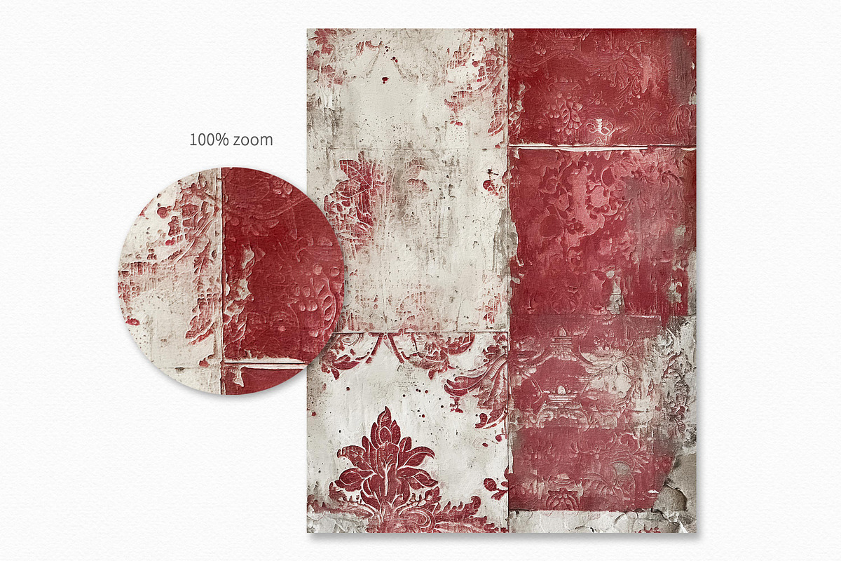 Aged Red Collage Paintings