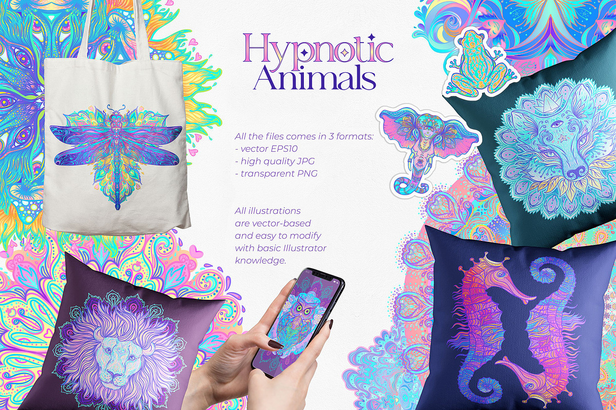 12 Hypnotic Animals. Vector Set., an Animal Illustration by Varvara Gorbash (Photo 2 of 10)
