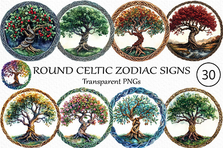 Round Celtic Zodiac Signs Clipart