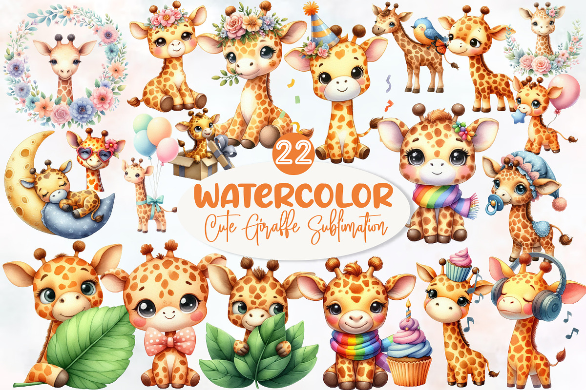 Cute Giraffe Sublimation Clipart, an Illustration by Designworld (Photo 1 of 6)