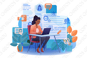 Woman Job Search Writing Resume, a Person Illustration by Christos Georghiou