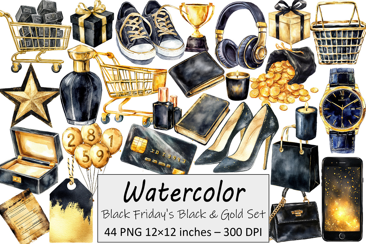 Black Friday's Black & Gold Clipart, an Illustration by Design Market (Photo 1 of 4)