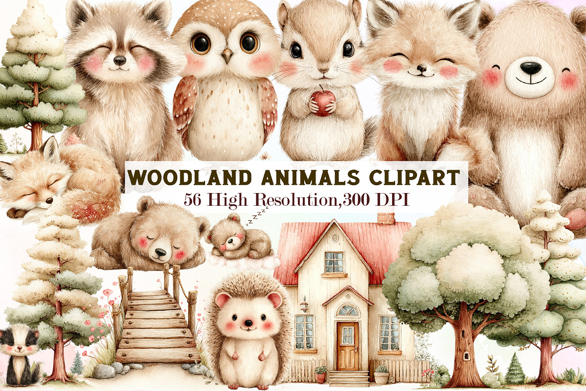 Watercolor Woodland Animals Clipart, an Illustration by Sublimation Artist (Photo 1 of 7)