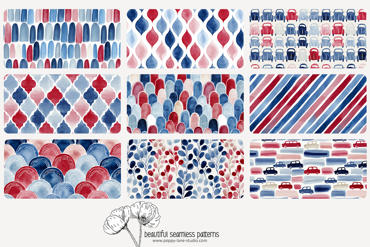 70 red white blue seamless pattern, a Pattern Graphic by Poppy Lane Studio (Photo 2 of 10)