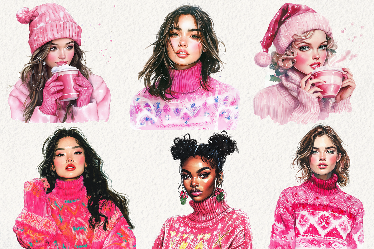 Chic Neon Pink Christmas Clipart, an Illustration by NadiaTheronArt (Photo 3 of 6)