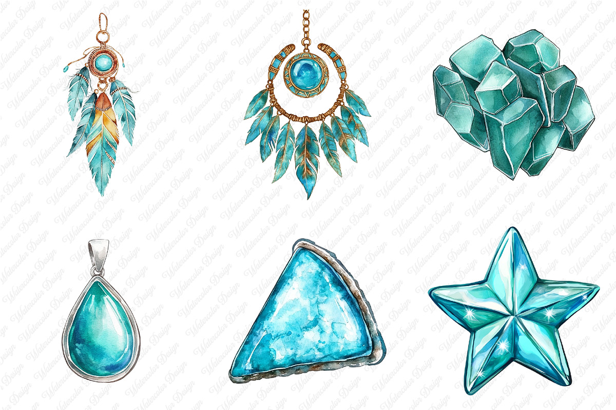 Turquoise Gemstone Png Clipart, an Illustration by Watercolor design (Photo 3 of 12)