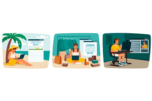 Blogger characters collection, a Technology Illustration by Multigon