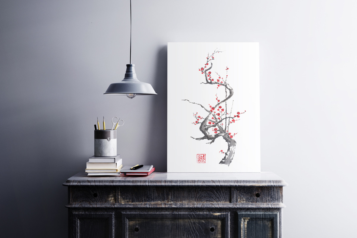 Plum blossom sumi-e painting, an Illustration by Quetzal Art (Photo 1 of 4)