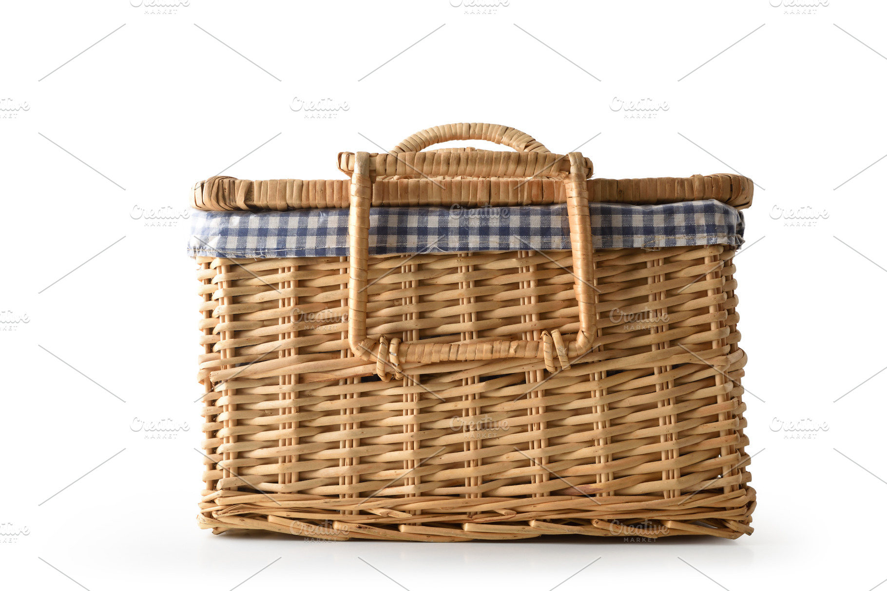 Closed Wicker Picnic Basket on White Background, a Holiday Photo by Davizro's Market