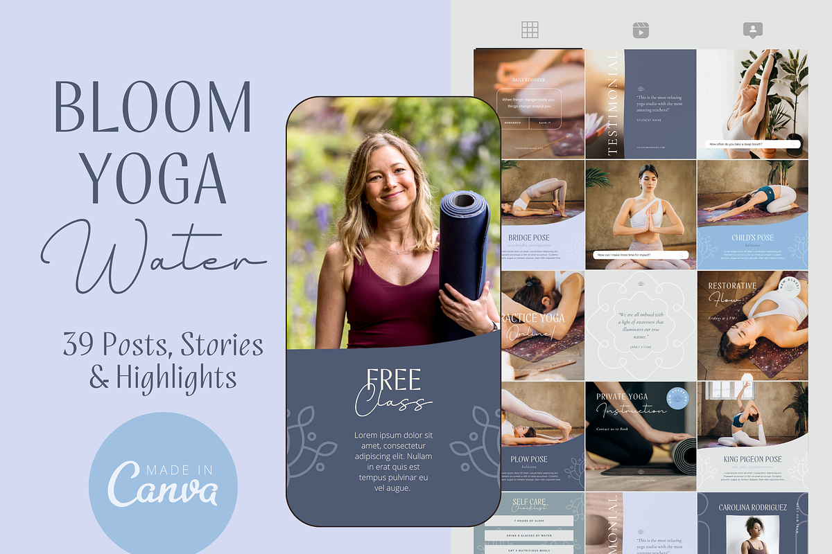 Bloom Yoga Water Canva Template, a Social Media Template by The Inspired Brand (Photo 1 of 8)