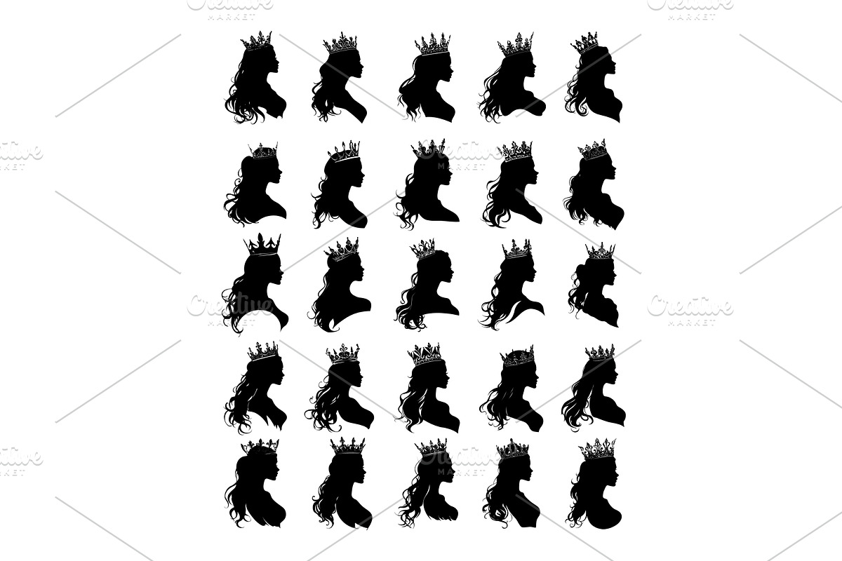Princess and queen profiles black, an Illustration by Valerie Bodnar