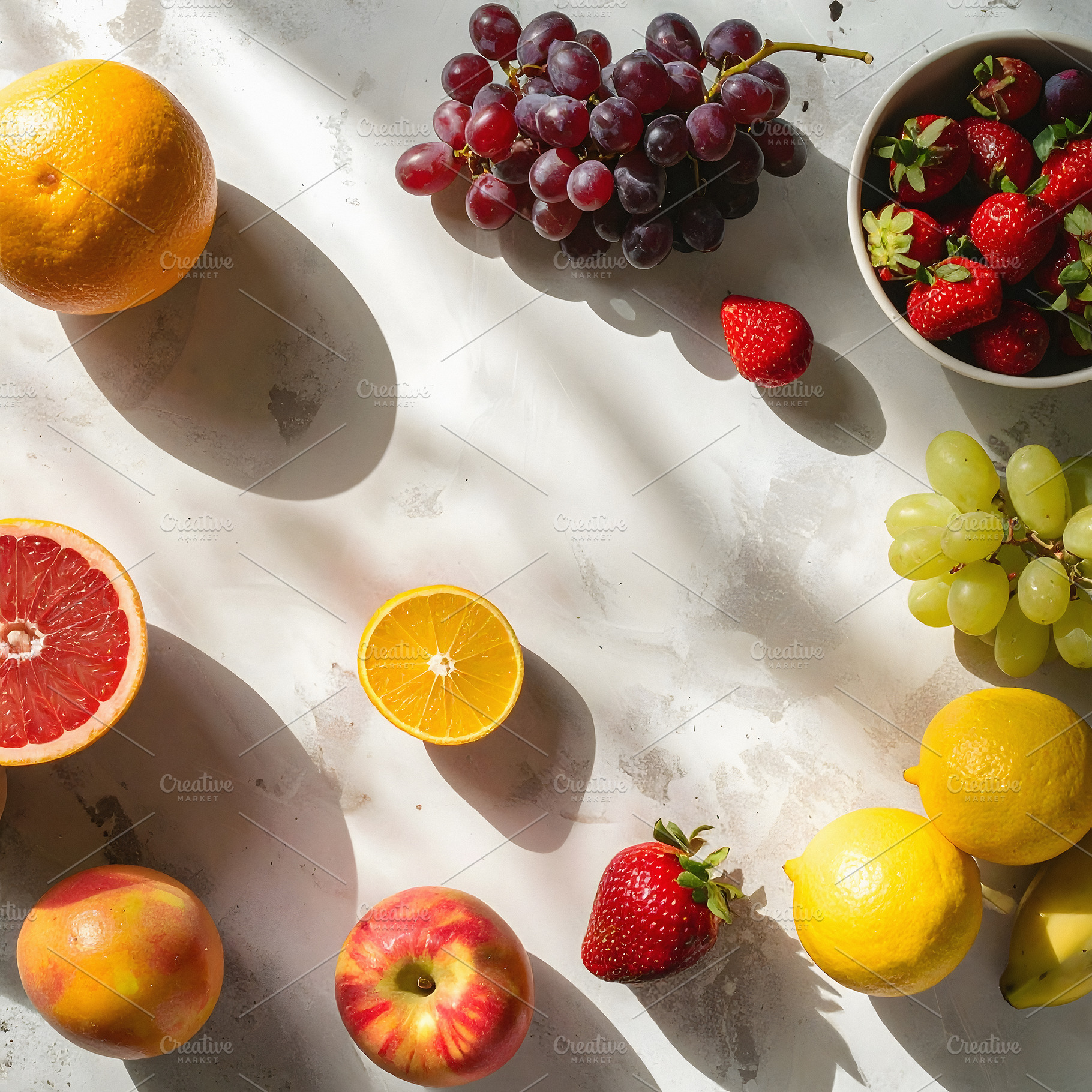 Overhead display of fresh fruits, a Food & Drink Photo by GoodGoods