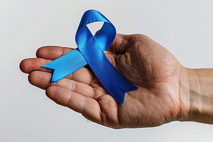 Doctor hand holding blue ribbon, cancer awareness concept, a Health & Medical Photo by AlyaAnd