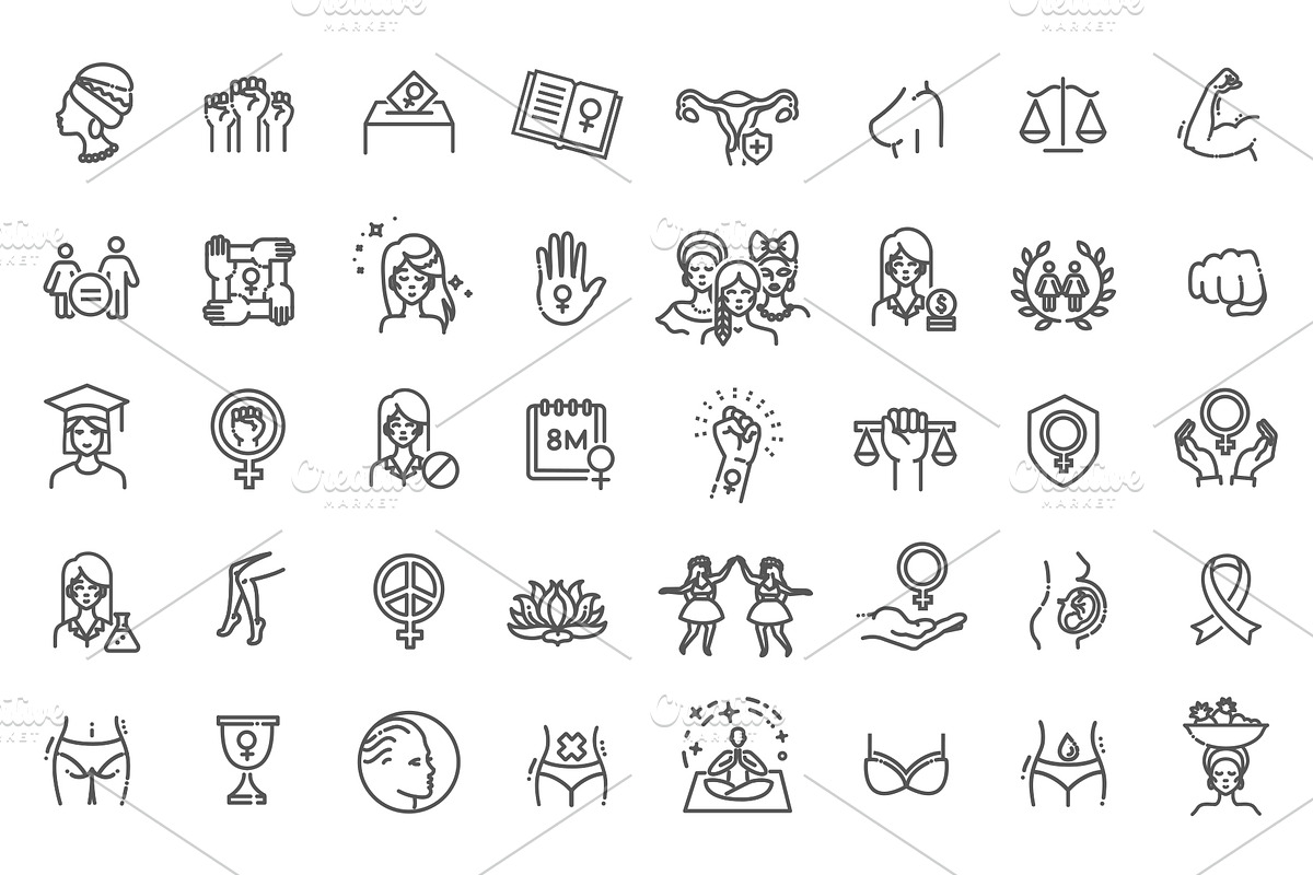 Feminism outline line icons set, an Outline Icon by Tettygreen (Photo 2 of 2)