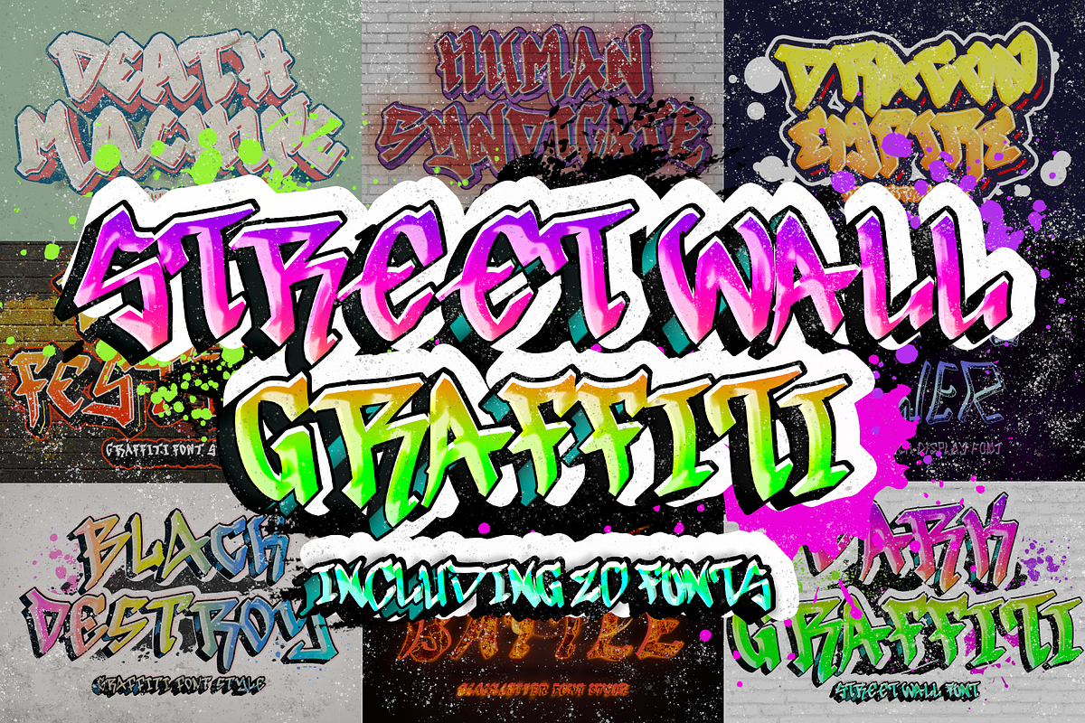 Street Wall Graffiti Font Bundle, a Script Font by Yoga Letter (Photo 1 of 6)