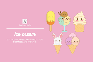 Ice cream - 5 Vector Illustrations, a Food Illustration by Raafeya's Crafts